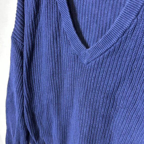 Aritzia Tna Beacon Navy Chunky Rib Knit V-Neck LS Oversized Sweater Sz 1/XXS-XS - Picture 4 of 10